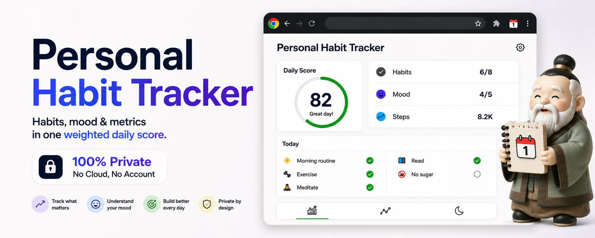 Personal Habit Tracker, a Chrome extension for tracking habits, mood and metrics in one weighted daily score